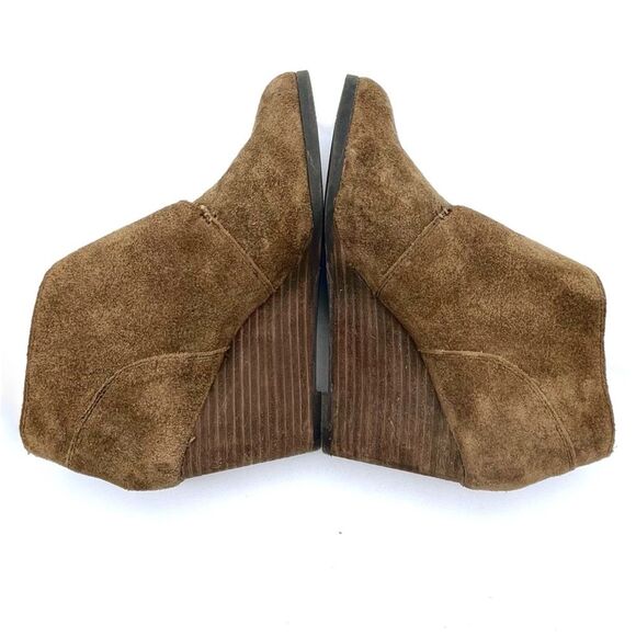 Lucky Brand Sumarah Cognac Brown Suede Buckled Monk Strap Wedge Bootie Size 8 - Picture 11 of 16